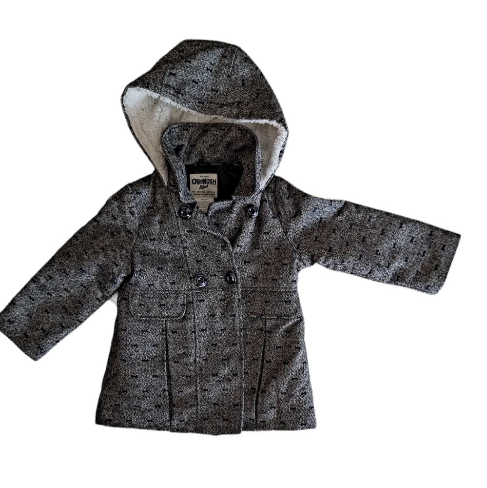OshKosh B'gosh Tweed dbl breasted pea coat with sherpa hood and blu bow ā¦